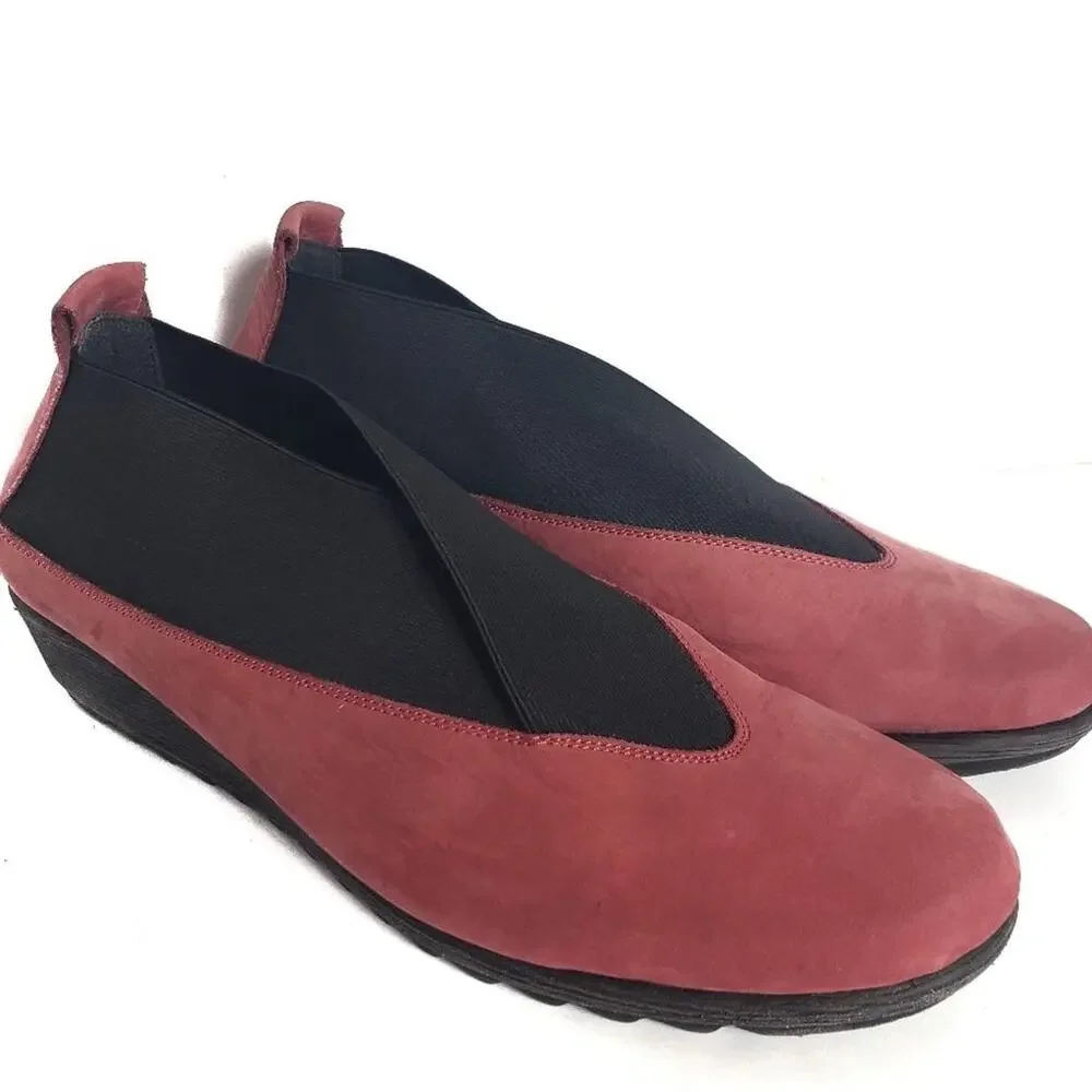 Flexx Stretch Run Wedge Red Shoes Comfort Slip On Nubuck Leather Flats Size 39 8